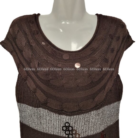 SEQUIN Sleeveless Knit Sweater Dark Brown Dress - One Size Fits Most - Picture 3 of 11